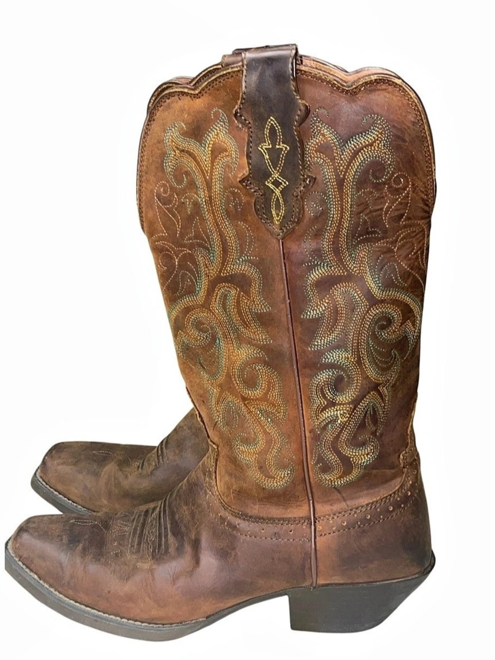Justin 1252 Western Embroidered Brown Cowboy Boots Size 10 Women’s